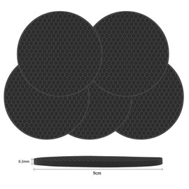 TENOC Silicone Trivet Mats for Hot Pots & Pans, Heat Resistant Pot Holder, Non-Slip Hot Pads for Dishes & Cookware, Multipurpose Kitchen Table Teapot Coaster, 3.5-Inch, 5 Pcs, Black