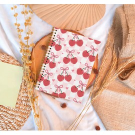 OXW Coquette Pink Bow Notebook Journal, Pink Planner Cute Cherry Notebook Journal for Women Girls, Coquette School Supplies, Coquette Stuff Planner, College Ruled Spiral Notebook 5.5 x 8.3