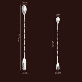 バースプーン ２個セット ステンレス製 バースプーン 攪拌スプーン 超長 ロングスプーン バーテンダーセット カクテル作り 業務用 家庭用 バーテンダー プロ愛用（32cm+26cm）