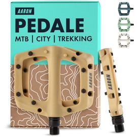 AARON Dirt MTB Plastic Pedals with Sealed Industrial Ball Bearings, Non-Slip with 8 Interchangeable Pins, Platform Bike Pedals for Dirt Bike, E-Bike, Downhill, Trekking, beige