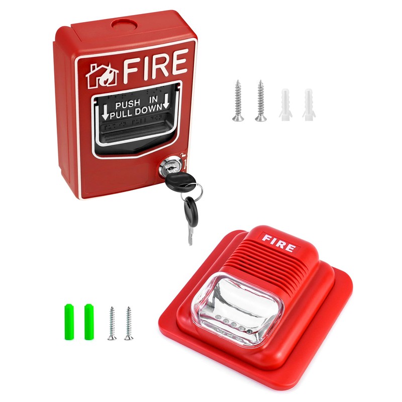 QWORK Wired Emergency Sound and Light Fire Alarm Station, 12