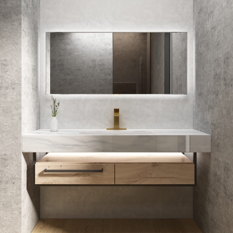 EZANDA Brass Waterfall Bathroom Faucet with Extra Large Rectangular Spout,