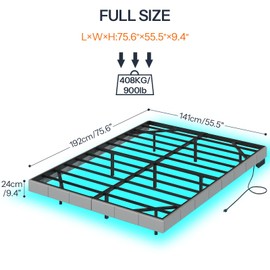 HOOBRO Full Size Floating Bed Frame with LED Lights and Charging Station, Upholstered Platform Bed Frame Full Size, Modern Metal Floating Bed Frame, No Box Springs Needed, Grey