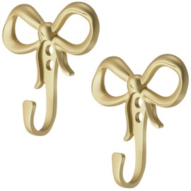 Otoolling 2 Pack Gold Small Bow Wall Hook Bow Knot Hooks for Wall 2.36'' Decorative Coat Holder Metal Bowknot Door Hanger for Hats Bags Tie Bath Towels Coats