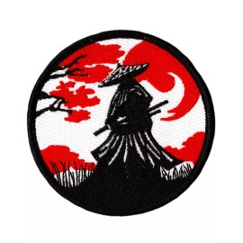 Patchwork Paradise Japanese Samurai Warrior Red Moon Embroidered Iron On Patch Exclusive Design
