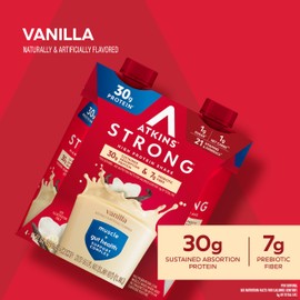 Atkins Strong High Protein Shake, Vanilla Flavored, 30g Protein, Low Carb and Low Sugar Shake, Keto Friendly, Gluten Free, Muscle and Gut Health Support Complex, 12 Count