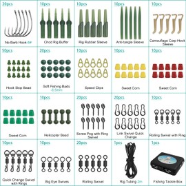 OROOTL Carp Fishing Tackle Set Carp Rigs Making Kit for Beginners Include Hooks, Safety Clips and Rolling Swivels, Beads, Sleeves, Boilie Stops, Corns 271pcs/box Carp Fishing Accessories Equipment