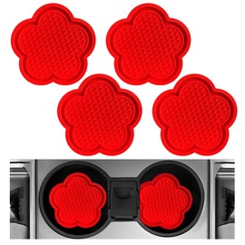 DXNQ 4 PCS Car Cup Coasters, Cute Flower Shaped Car Cup Holder Mat, PVC Waterproof Anti Slip Vehicle Cup Holder Insert Coaster, Universal Car Interior Decor Accessories (Red)