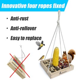 Platform Squirrel & Bird Feeders, Quality Cedar Made Wood Tray Garden Hanging Animal for Yard Outside Decoration Attrcting for Wild Birds