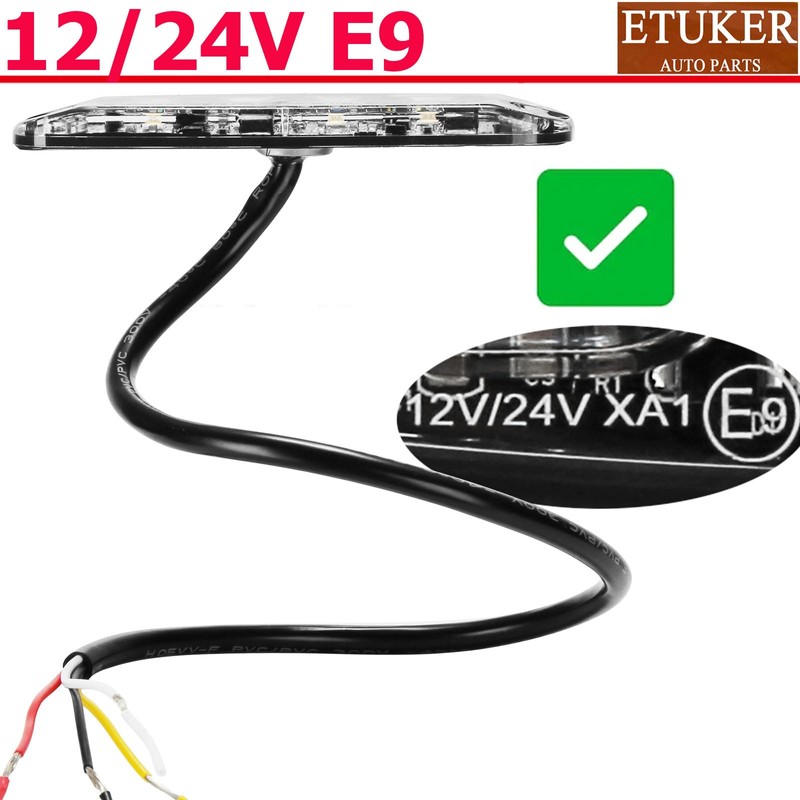 ETUKER 2 x 4LEDs Front Flasher Orange 12/24 V Strobe