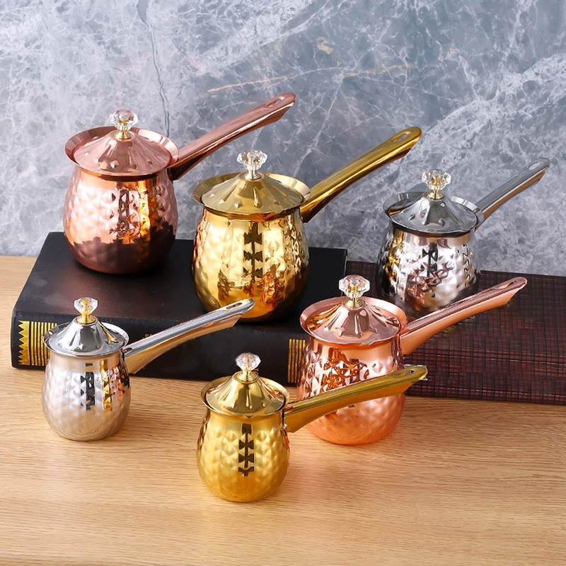 Traditional Greek Coffee Pot with Long Handle for Cafe, Silver,