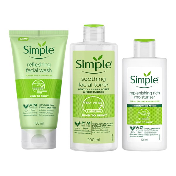 Simple Kind to Skin Facial Wash, Toner & Replenishing Rich