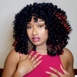 Toyotress Wand Curl Crochet Hair - 6 inch 6 Packs Ombre Black Mix Burgundy Red Jamaican Bounce Crochet Hair, Natural Short Bob Braids Hairstyle Synthetic Braiding Hair Extensions (6 Inch, P118-6P)