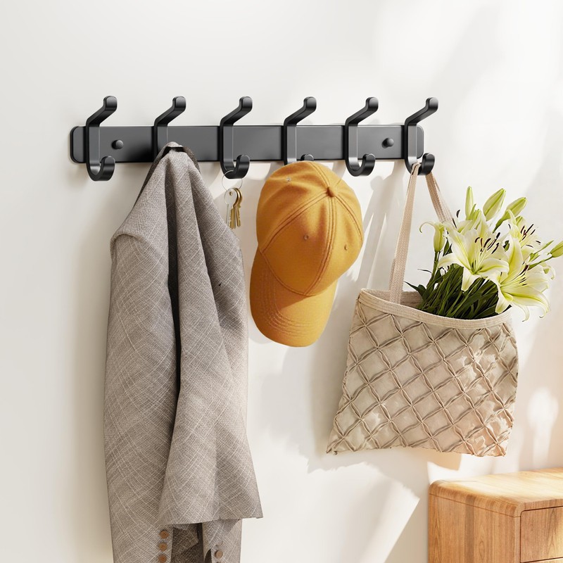 Coat Rack Wall Mounted Heavy-Duty: Metal Coat Hanger 6 Hooks