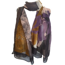 GlamLondon Women's Bright Printed Leaves Scarf (ZU - PEON - Grey)