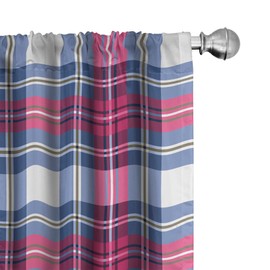 Ambesonne Plaid Window Curtains Pack of 2, Classical British Tartan Design with a Modern Look Pink and Blue Tile Pattern, Lightweight Set with Rod Pocket, 4 Panels of - 28" x 95", Grey Pink