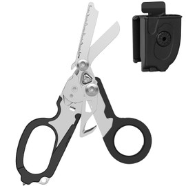 INSGB 6 in 1 Raptor Response Emergency Shears, Multi Tool Pliers Shears, Tactical Folding Pliers with Strap Cutter and Glass Breaker (Black with Holster)