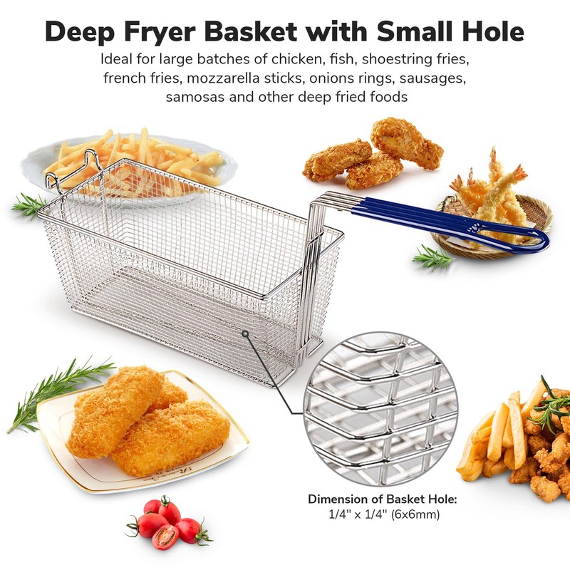 2PCS Deep Fryer Basket With Non-Slip Handle Heavy Duty Nickel