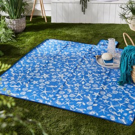 Fusion Coastal Bay Picnic Blanket, 100% soft touch Polyester, Blue, 135 x 150cm