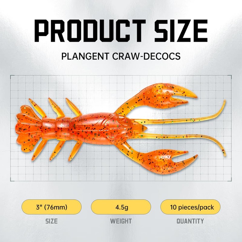 Soft Plastic Bass Fishing Lures, Crawfish Swimbait, 4.5g, 76mm, Pack