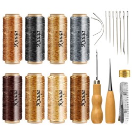 KUUQA 21 Pieces Leather Waxed Thread with Leather Craft Hand Tools Kit for DIY Sewing Craft