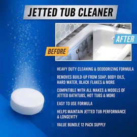 Jetted Tub Cleaner Bathtub Tabs - 12 ACTIVE Cleaning Tablets, Compatible with Whirlpool & Spa Bath System, Jets, Whirl Tubs, Professional Septic Safe Bath Jet Scale and Residue Remover - 1 Year Supply