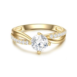 Trilani Women's Solitaire Ring 925 Sterling Silver Yellow Gold-Plated with Brilliant Cut Cubic Zirconia Engagement Ring Proposal Ring Silver Ring in Wrap Look, Cubic Zirconia