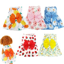 5 Pcs Dog Dresses Floral Puppy Cat Pet Dresses Dog Bowknot Dresses for Small Dogs Girls Puppy Summer Floral Skirts Outfits Cute Princess Pet Dress for Female Yorkie Cats Dogs Pets