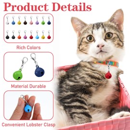 JJUNW 16 Pcs Pet Bells for Dog Cat Collar, Colorful Cat Bells Collar With Lobster Clasp, Loud Animal Pendant Accessories for Pet Diy Crafts Festival Party Decoration