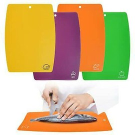 V-VAPE Set of 4 Flexible Cutting Mat Sheets Colour Coded Chopping Mat Kitchen Utensil