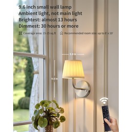 PUSU LED Cordless Nickel H9.6 inch Small Wall Sconces Set of 2, Rechargeable 5200mAh Battery Operated Wall Lamp with Remote, Lighting for Living Room, Bedroom, Hallway, Bathroom, Stairs, Kitchen