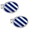 ブルー ブラック ストライプ チェック オーバル シェル カフス カフスボタン カフリンクス (ブルー