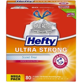 Hefty Ultra Strong Tall Kitchen Trash Bags, Unscented, 13 Gallon, 80 Count