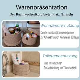 Yearonan 2 Pieces Storage Baskets with lids-Cotton Rope Lidded Basket-Natural cotton thread, leather buckle, Decoration Basket with Lid-Woven storage basket with lid.(Brown)