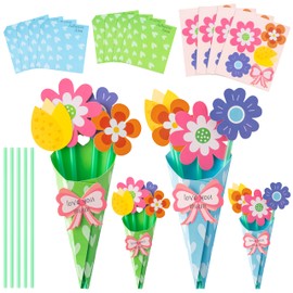 BeYumi Flower Bouquet Craft Kit - 24Pcs Teacher Appreciation Week Flower Bouquet Craft in Two Colors for Kids Make Your Own Flower Bouquet Mother's Day DIY Gift School Classroom Home Fun Activities
