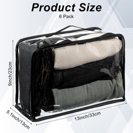 6 Pieces Large Clear Travel Packing Cube Clear Vinyl Zippered Storage Bags See Through Moving Bag PVC Multipurpose Pouch with Handle for Suitcase Shirts Dress Storage (Black, 13 x 9 x 5.1 Inch)