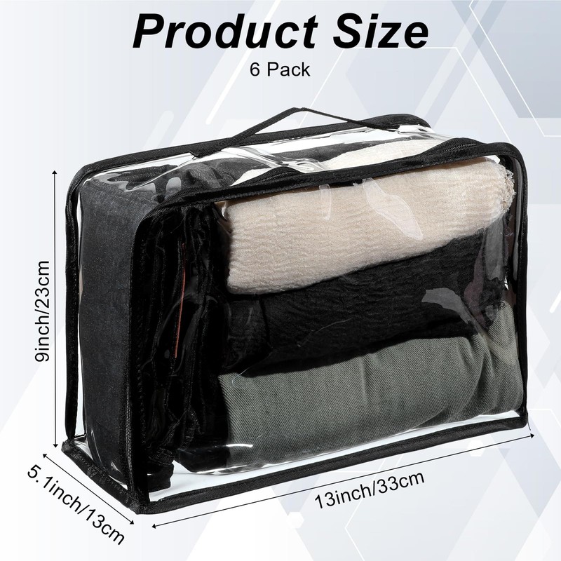 6 Pieces Large Clear Travel Packing Cube Clear Vinyl Zippered