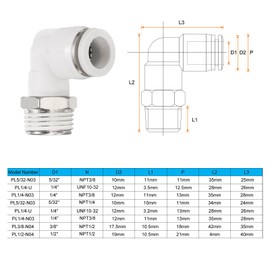 HARFINGTON 10pcs Push to Connect Fittings Male Elbow 1/2Inch Tube OD x 1/2 Inch NPT Thread Plastic Quick Connect Air Hose Pneumatic Fitting Kit Push Lock Connector PL1/2-N04, White