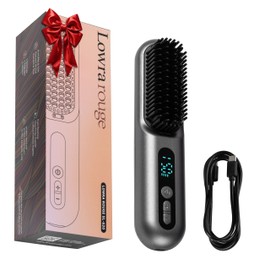 LOWRA ROUGE Hair Straightener Brush, 2 in 1 Negative Ionic Hair Straightening Brush, Cord & Cordless Comb, 30s Fast Heating, For Women Touch-ups On-The-Go, Usb Recharge Auto Shut-Off Function- Pink
