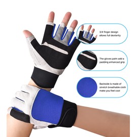 ChinFun Unisex Sailing Gloves Fingerless Great Grip for Water Sports, Sailing, Paddling, Canoeing, Kayaking Comfort Fit Fishing for Men and Women Black & Blue M