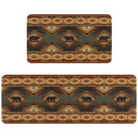 Eikunn Farmhouse Style Bear Kitchen Rugs and Mats Set of 2,Rustic Kitchen Mat for Floor, Non-Slip Washable Kitchen Sink Mats Holiday Kitchen Decor Doormat(17x30Inch)+Runner Rug(17x47 Inch)