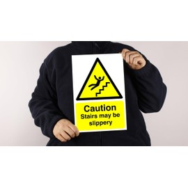 Caution stairs may be slippery sign - 1.2mm Rigid plastic for indoor/outdoor usage (300mm x 200mm) Viewing Distance within 7m.