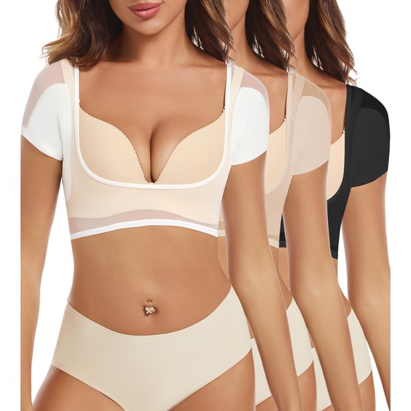 LOVCUIIO Womens 3 Pack Low Cut Crop Tops Short Sleeve