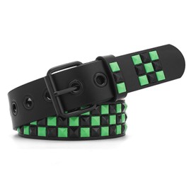 SNCEAW Studded Belt, Metal Punk Rock Rivet belt with Bright Pyramid Studded for Women Men (Green, Fit Pant 35-40 inch)