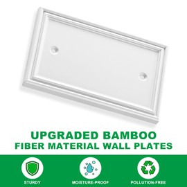 White Modern Decorative Wall Plate Light Switch Cover Decorator Outlet Covers Rocker Switch Plates Bamboo Fiber Material Wall Plates for Kitchen Bathroom (1 Gang Single Blank-4 Pack)