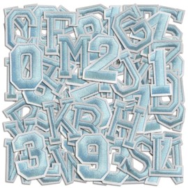 Letter and Number Iron On Patches, A-Z Alphabet and Numbers 0-9 Embroidery Applique Patch, DIY Decorative Heat Press Patches for Clothing Jeans Jackets Backpacks Hats (Light Blue 72 Pcs)