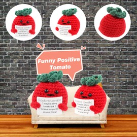 Funny Positive Tomato, Mini Cute Wool Knitting Doll with Positivity Card, Soft Novelty Good Luck Gifts Charm Encourage Women Kids Students Exams for Birthday Gifts Home Office Party Decorations