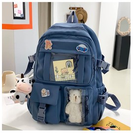 PIardi Cute backpack with accessories kawaii Large Capacity Aesthetic backpack (Blue)