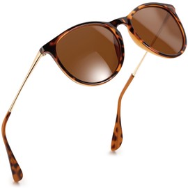 J.Fée Retro Sunglasses Women's Brown Polarised Elegant Round Leo Sunglasses Black Sunglasses Woman Vintage Sunglasses UV400 Protection Black Grey Brown Lenses with Rivets 1 Pair, turtle frame/brown