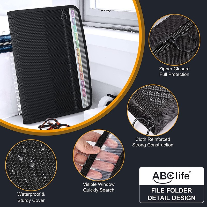 ABC life Document Folder, A4 Black, 13 Compartments, Document Bag,